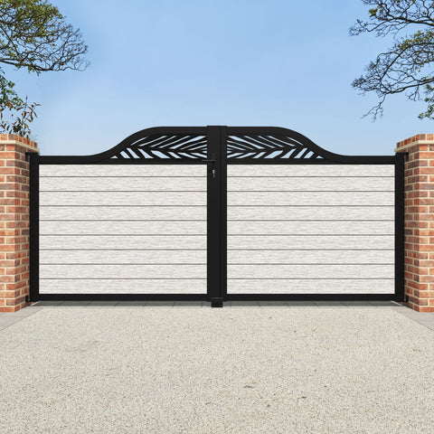 Fusion Palm Curved Top Driveway Gate - Light Stone - Top Screen