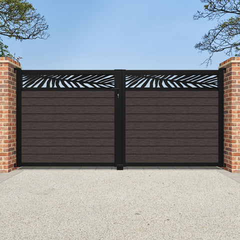 Fusion Palm Straight Top Driveway Gate - Mid Brown - Top Screen