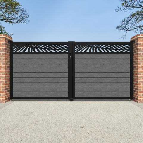 Fusion Palm Straight Top Driveway Gate - Mid Grey - Top Screen