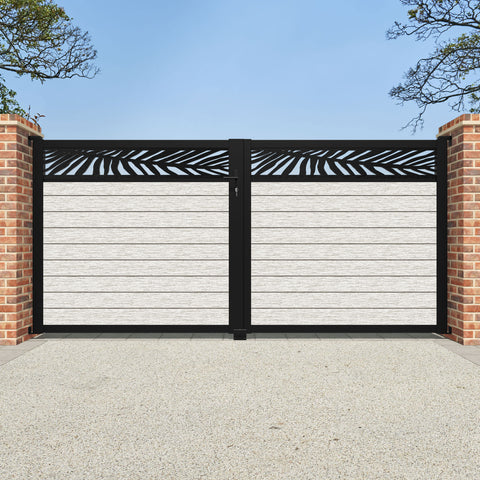 Fusion Palm Straight Top Driveway Gate - Light Stone - Top Screen