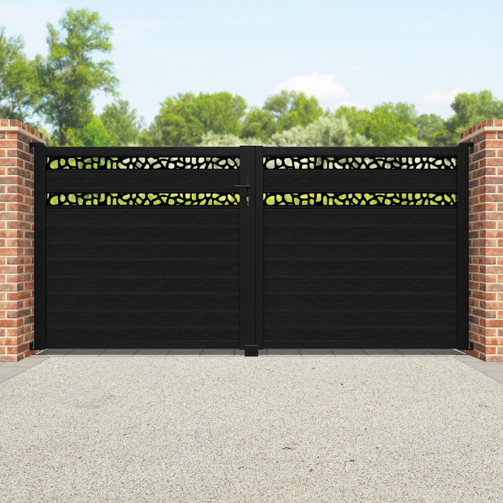 Classic Pebble Split Screen Straight Top Driveway Gate - Black - Top Screen