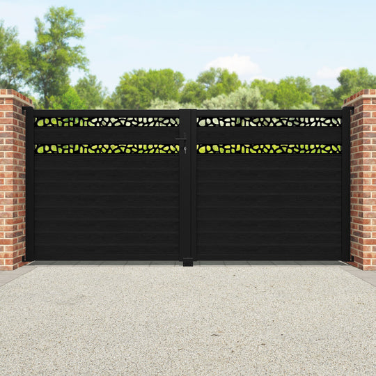 Classic Pebble Split Screen Straight Top Driveway Gate - Black - Top Screen