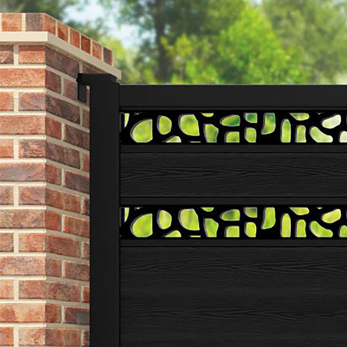 Classic Pebble Split Screen Straight Top Driveway Gate - Black - Top Screen
