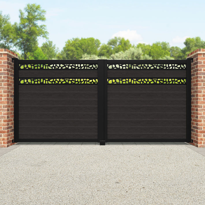 Classic Pebble Split Screen Straight Top Driveway Gate - Dark Oak - Top Screen