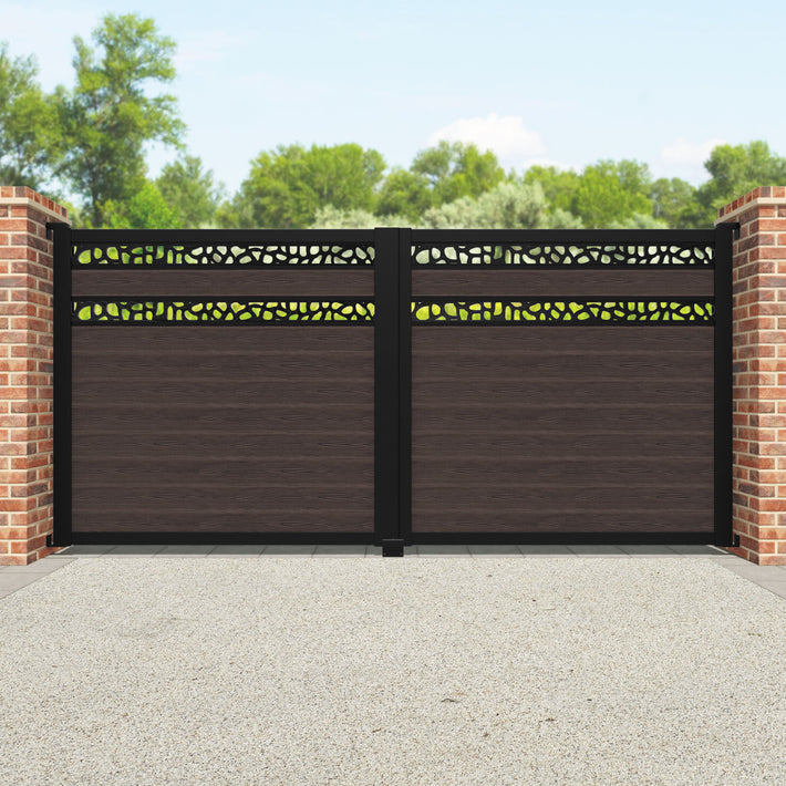 Classic Pebble Split Screen Straight Top Driveway Gate - Mid Brown - Top Screen
