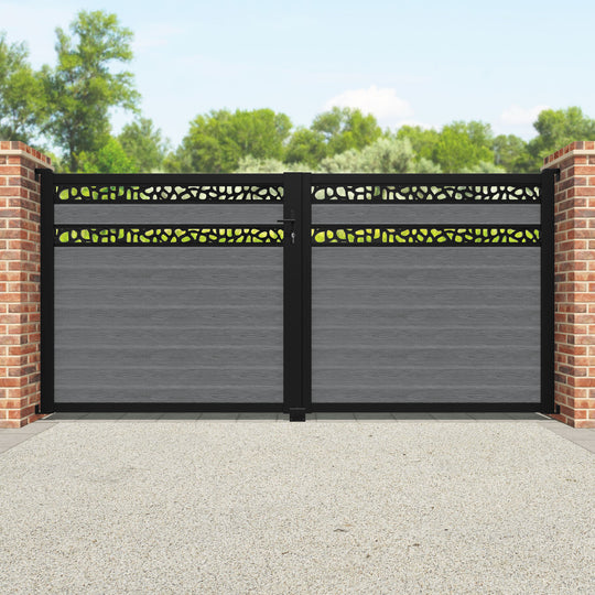 Classic Pebble Split Screen Straight Top Driveway Gate - Mid Grey - Top Screen