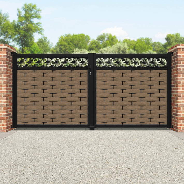 Ripple Laurel Straight Top Driveway Gate - Teak - Top Screen