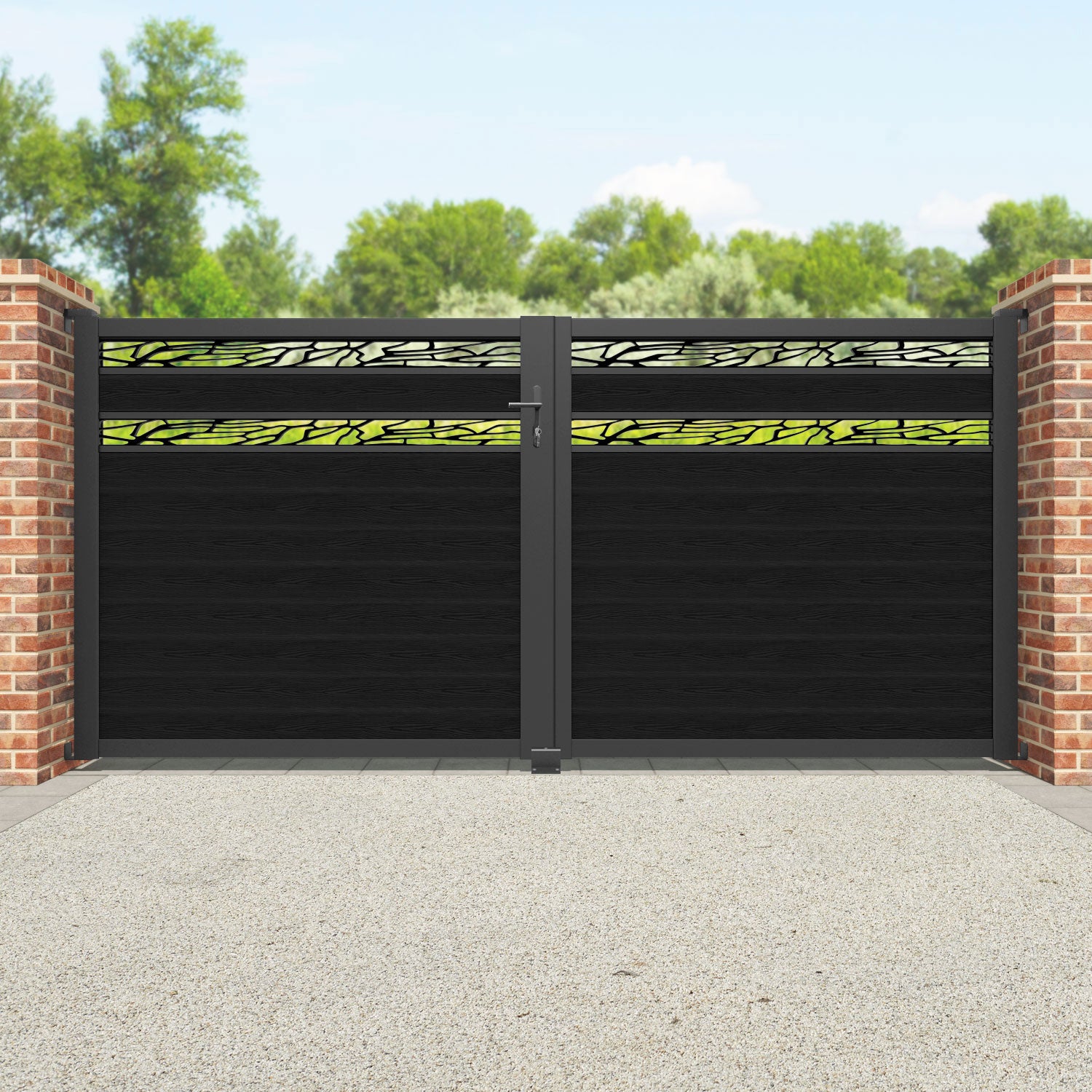 Classic Shatter Split Screen Straight Top Driveway Gate - Black - Top Screen