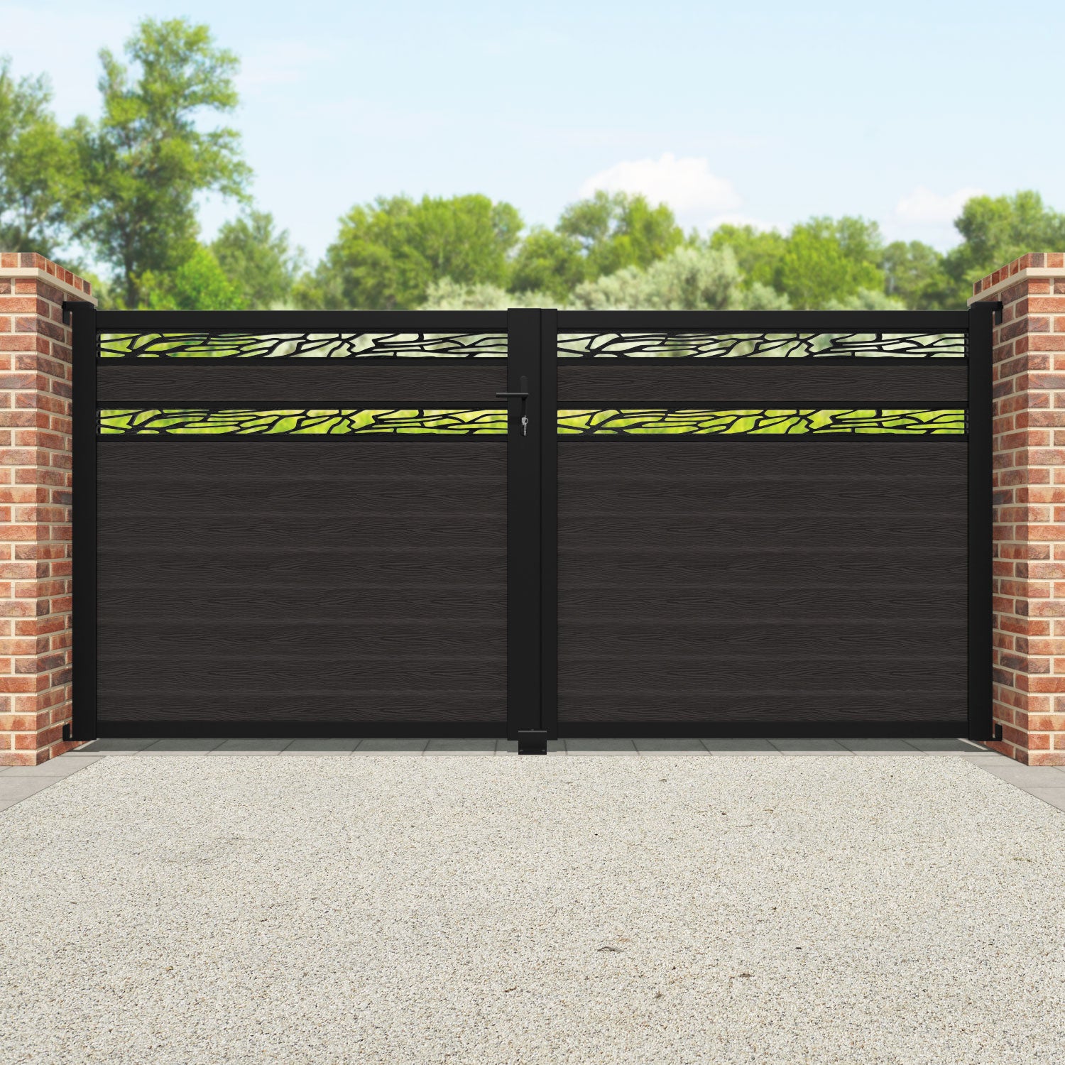 Classic Shatter Split Screen Straight Top Driveway Gate - Dark Oak - T ...