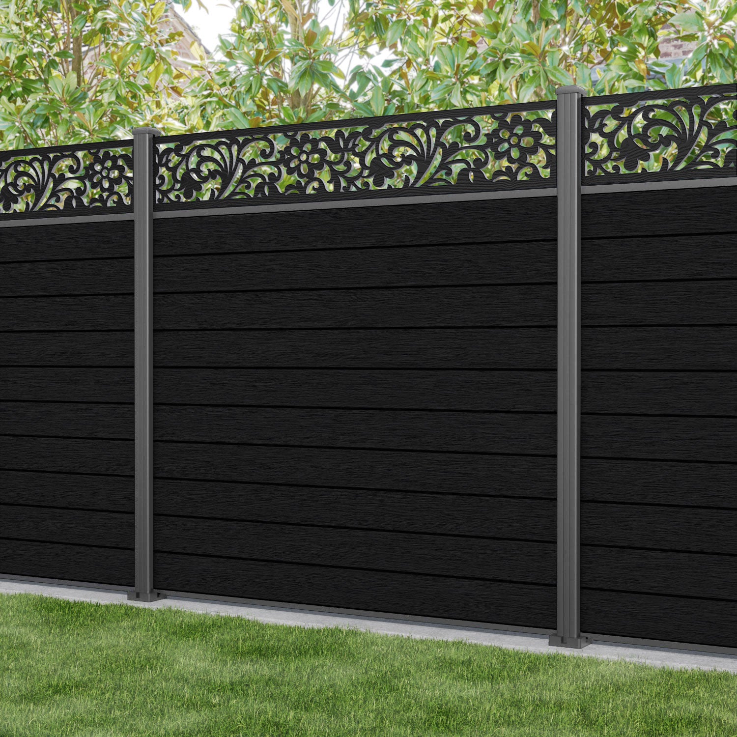 Fusion Eden Fence Panel - Black - with our aluminium posts