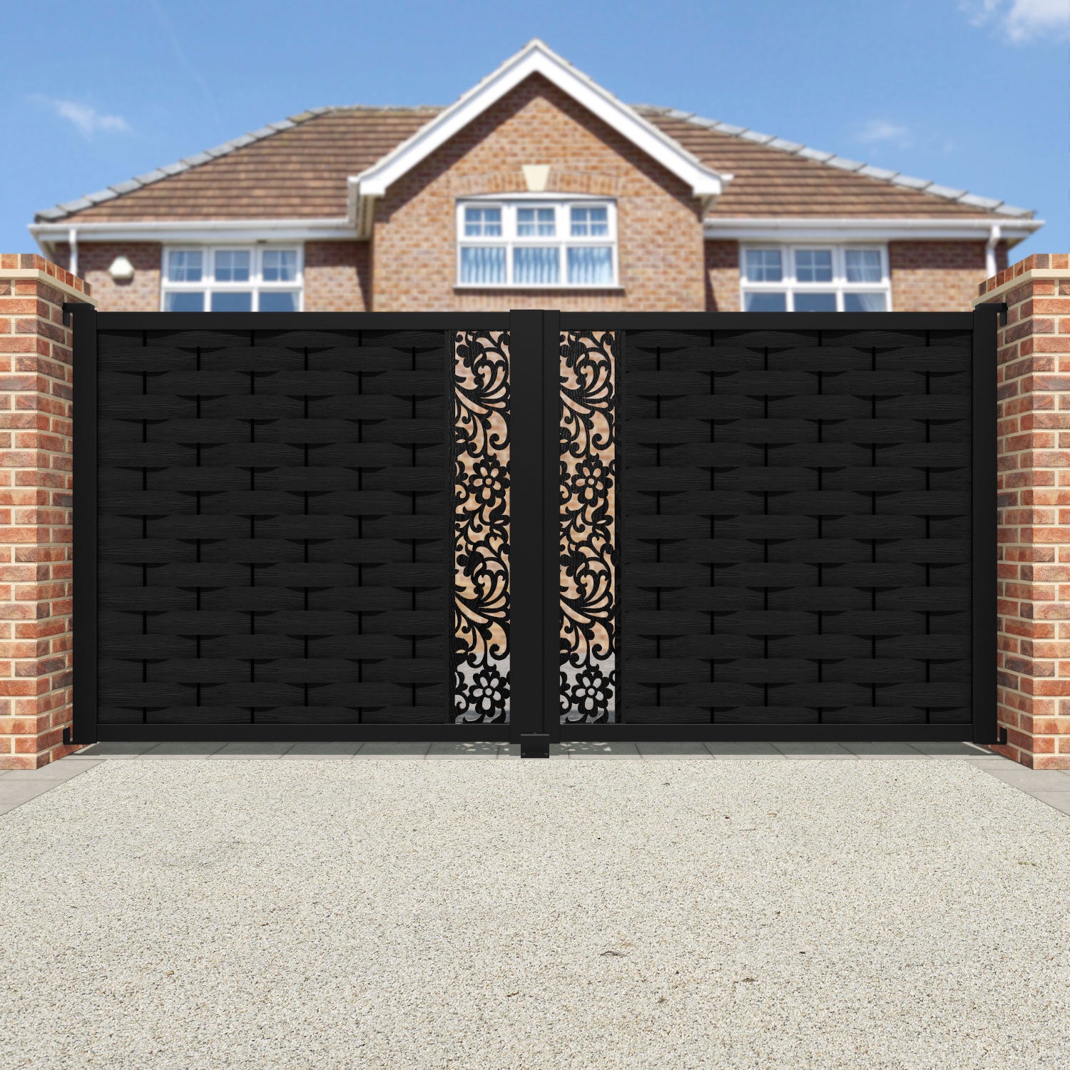 Ripple Eden Straight Top Driveway Gate - Black - Middle Screen