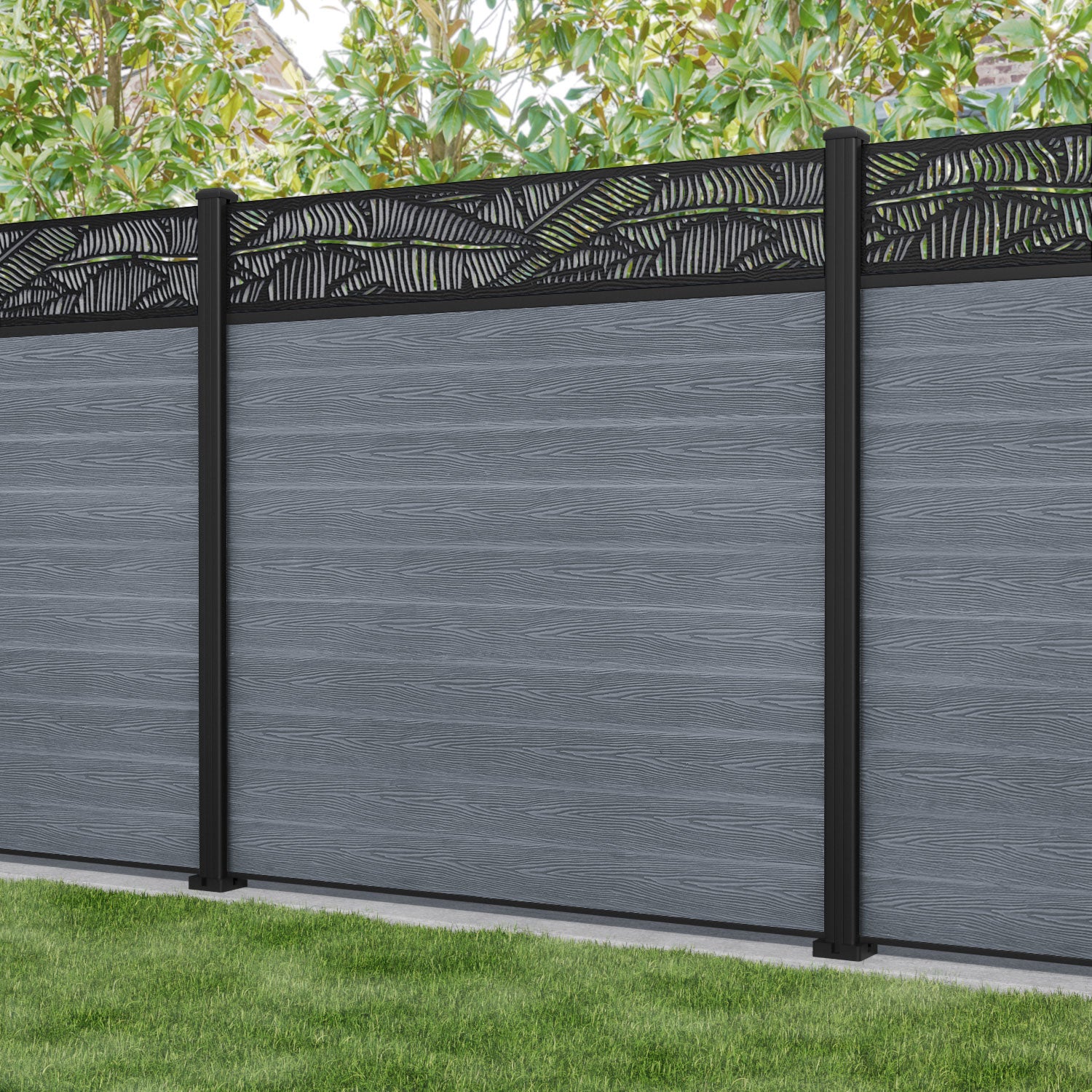 Classic Feather Fence Panel - Anthracite - with our aluminium posts