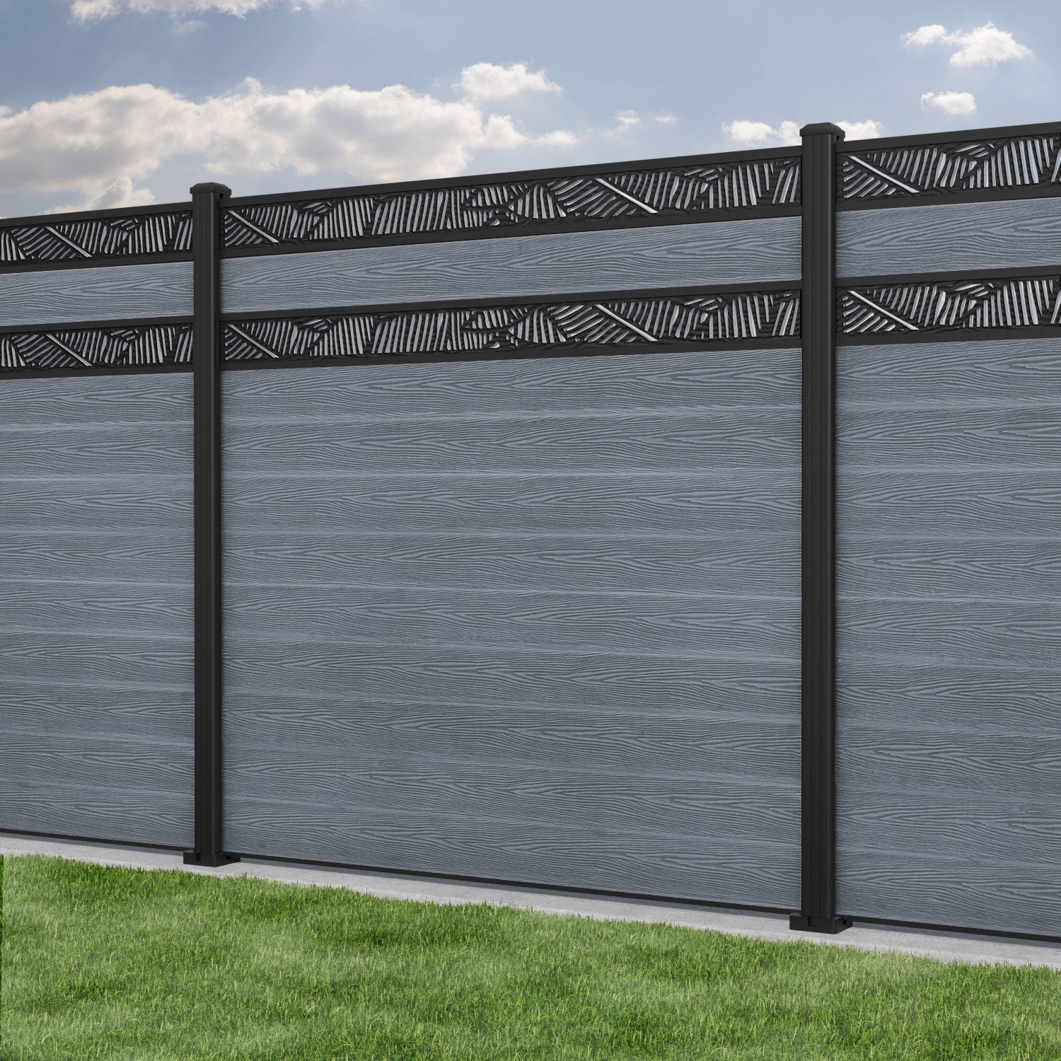 Classic Feather Split Screen Fence Panel - Anthracite - with our aluminium posts