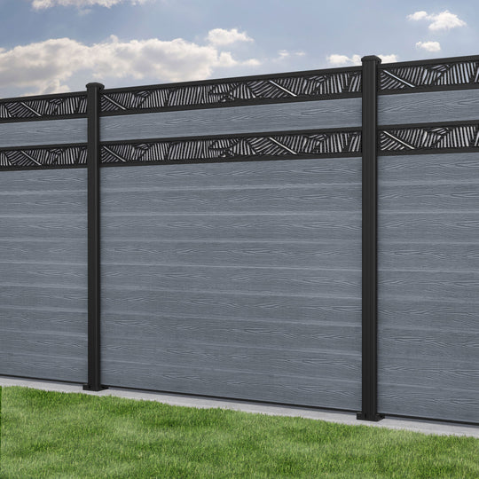 Classic Feather Split Screen Fence Panel - Anthracite - with our aluminium posts