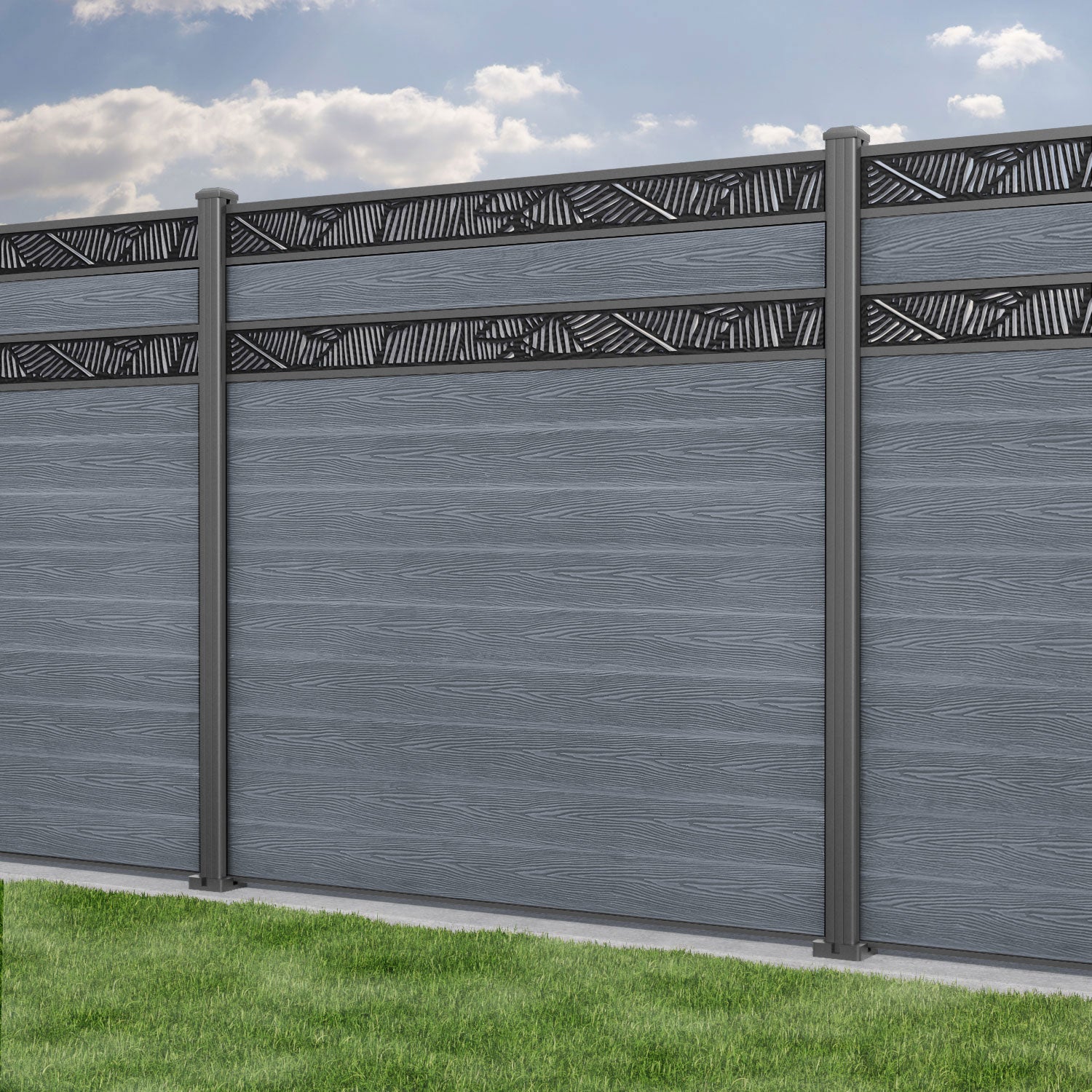 Classic Feather Split Screen Fence Panel - Anthracite - with our aluminium posts