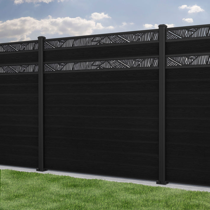 Classic Feather Split Screen Fence Panel - Black - with our aluminium posts