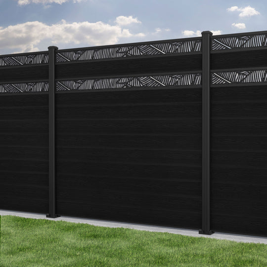Classic Feather Split Screen Fence Panel - Black - with our aluminium posts
