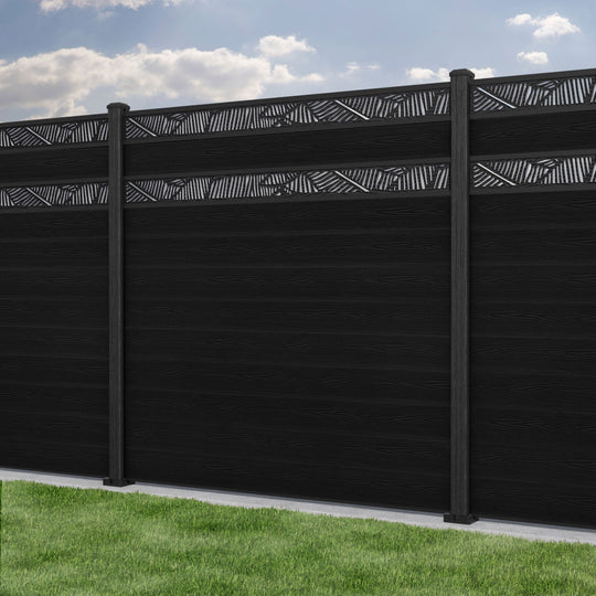 Classic Feather Split Screen Fence Panel - Black - with our composite posts