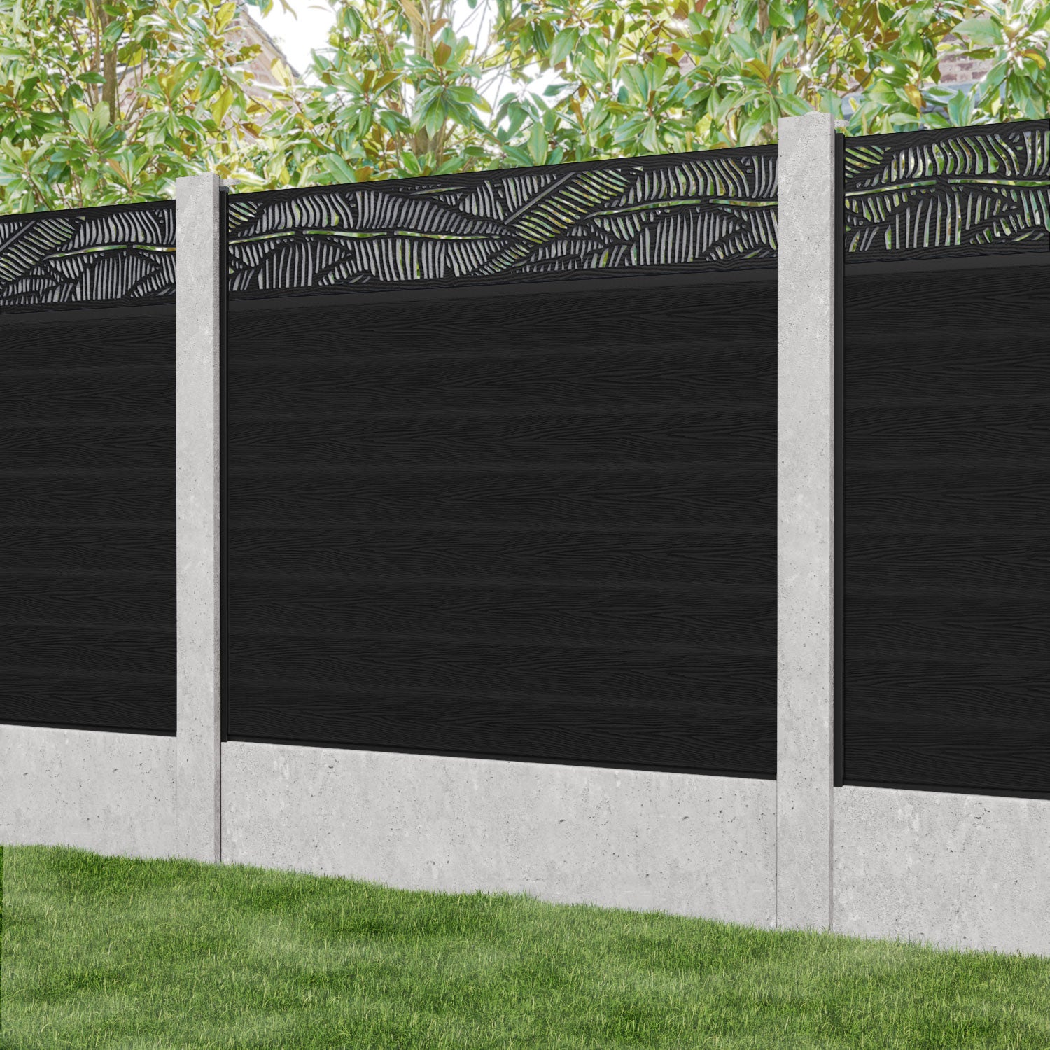 Classic Feather Fence Panel - Black - for existing concrete posts