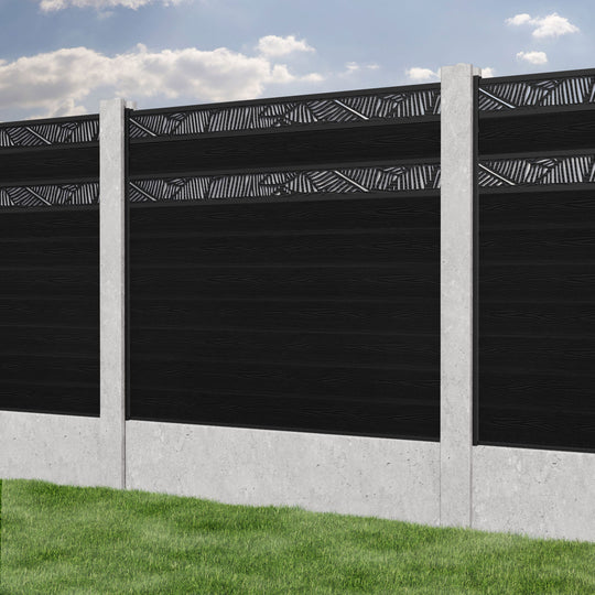 Classic Feather Split Screen Fence Panel - Black - for existing concrete posts