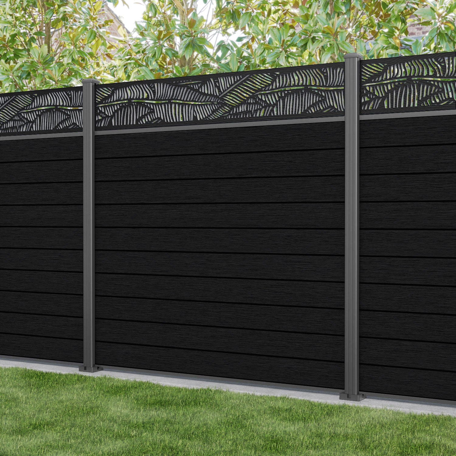 Fusion Feather Fence Panel - Black - with our aluminium posts