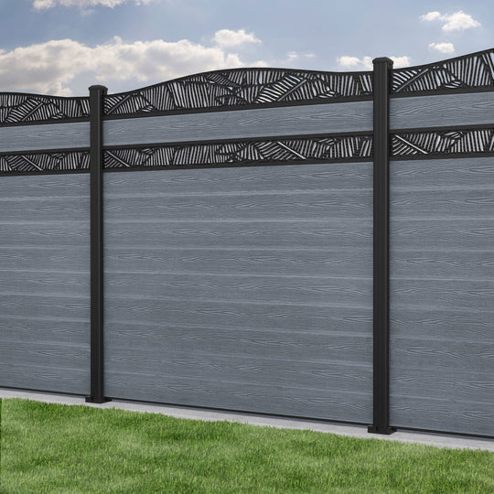 Classic Feather Curved Top Split Screen Fence Panel - Anthracite - with our aluminium posts