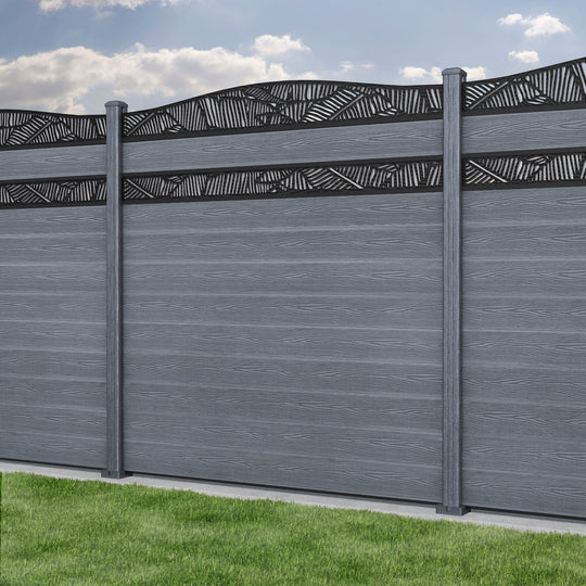 Classic Feather Curved Top Split Screen Fence Panel - Anthracite - with our composite posts