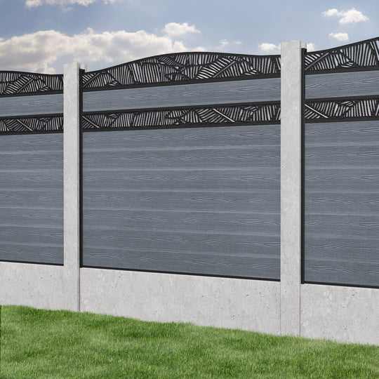Classic Feather Curved Top Split Screen Fence Panel - Anthracite - for existing concrete posts