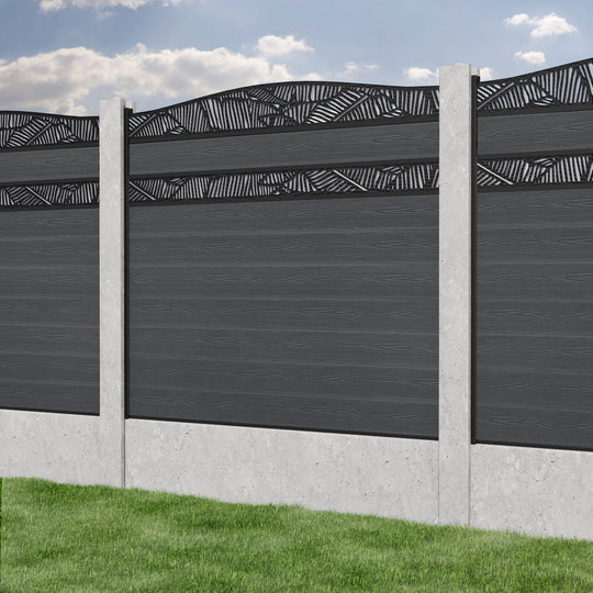 Classic Feather Curved Top Split Screen Fence Panel - Dark Grey - for existing concrete posts