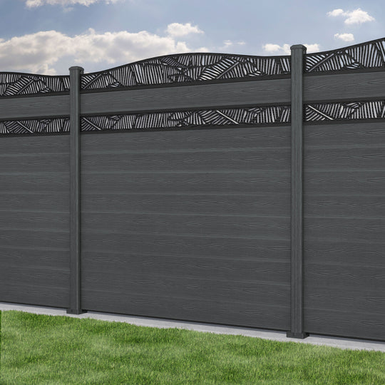 Classic Feather Curved Top Split Screen Fence Panel - Dark Grey - with our composite posts
