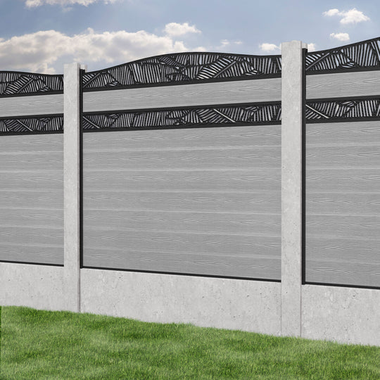 Classic Feather Curved Top Split Screen Fence Panel - Light Grey - for existing concrete posts