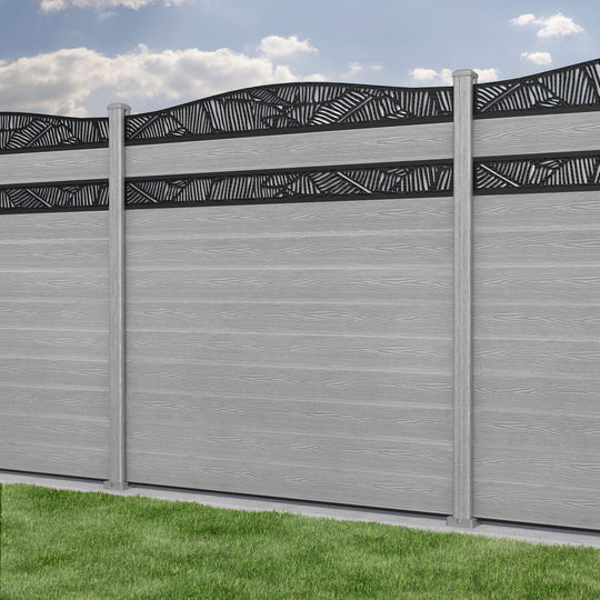Classic Feather Curved Top Split Screen Fence Panel - Light Grey - with our composite posts