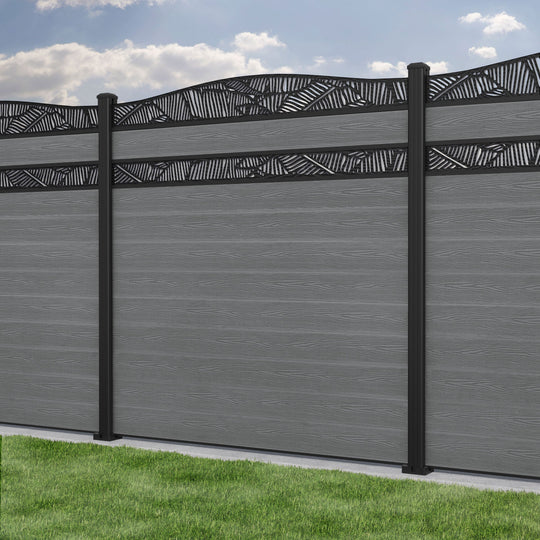 Classic Feather Curved Top Split Screen Fence Panel - Mid Grey - with our aluminium posts