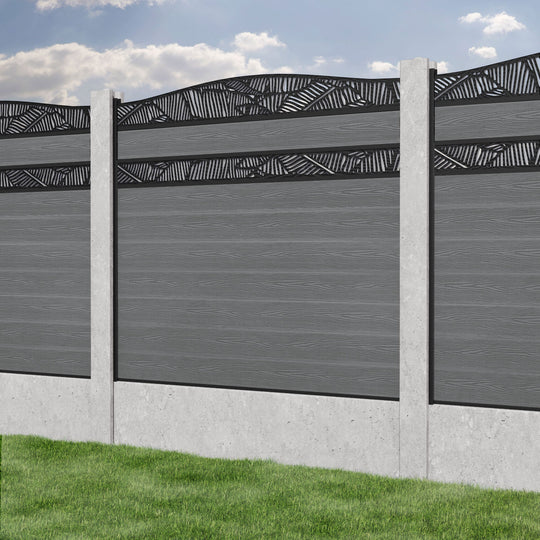 Classic Feather Curved Top Split Screen Fence Panel - Mid Grey - for existing concrete posts