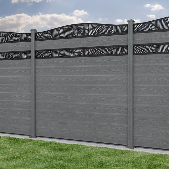 Classic Feather Curved Top Split Screen Fence Panel - Mid Grey - with our composite posts