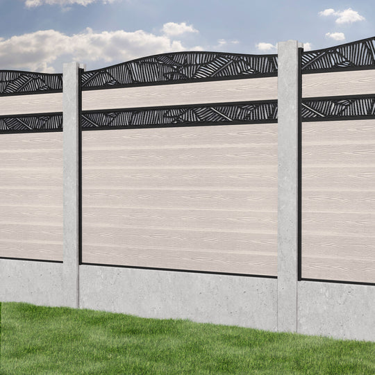 Classic Feather Curved Top Split Screen Fence Panel - Mid Stone - for existing concrete posts