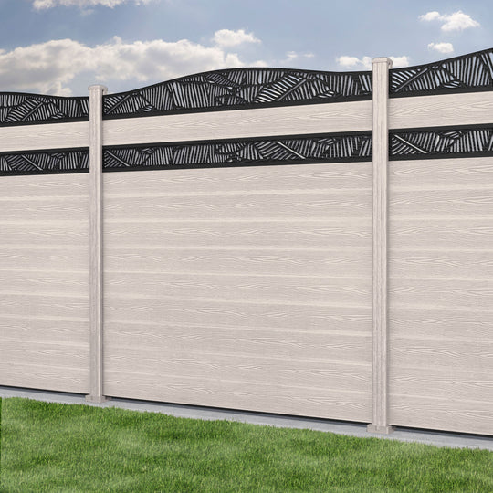 Classic Feather Curved Top Split Screen Fence Panel - Mid Stone - with our composite posts
