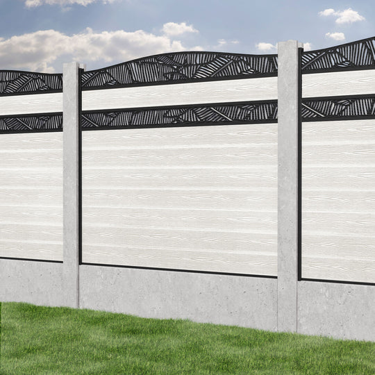 Classic Feather Curved Top Split Screen Fence Panel - Light Stone - for existing concrete posts