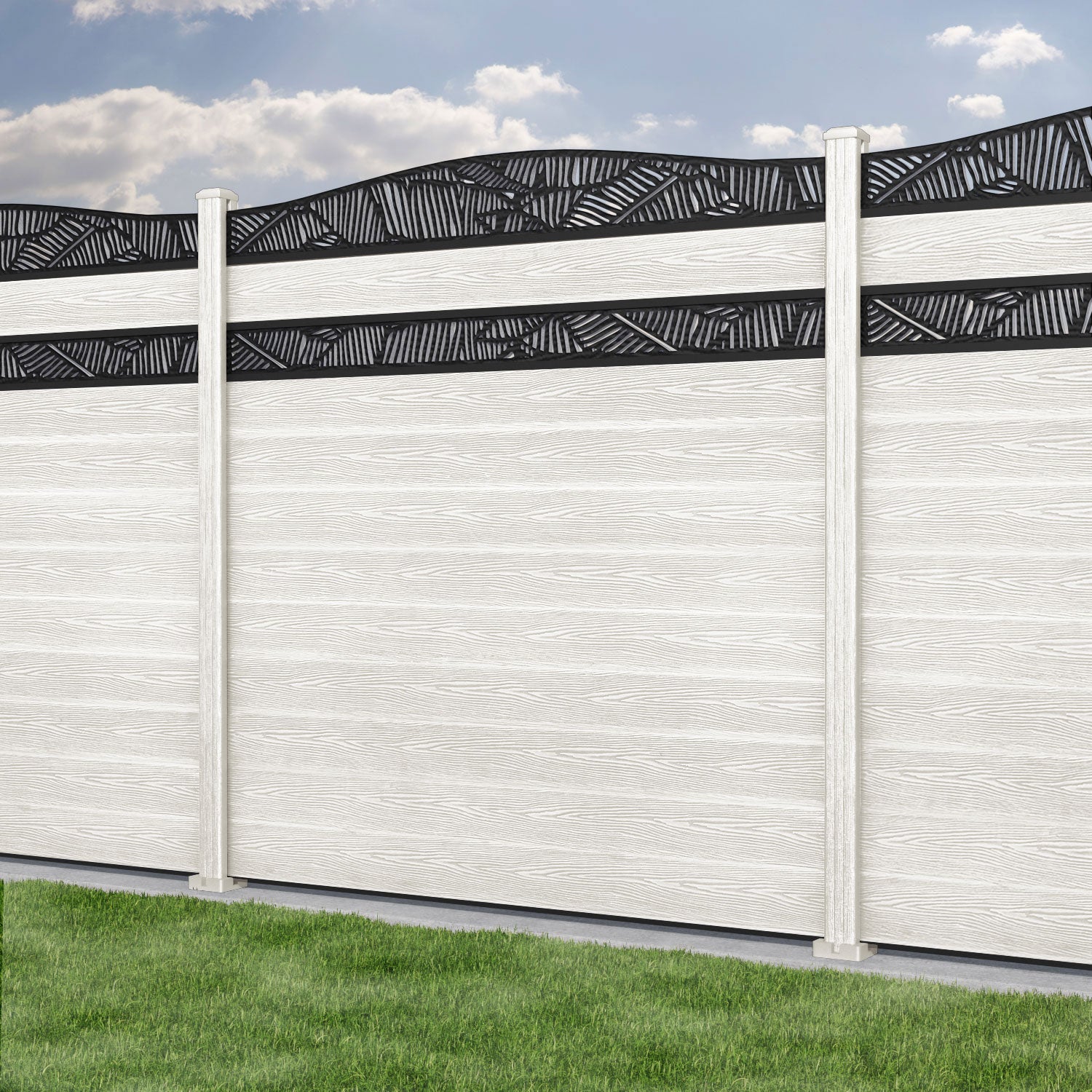 Classic Feather Curved Top Split Screen Fence Panel - Light Stone - with our composite posts