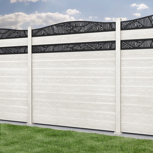 Classic Feather Curved Top Split Screen Fence Panel - Light Stone - with our composite posts