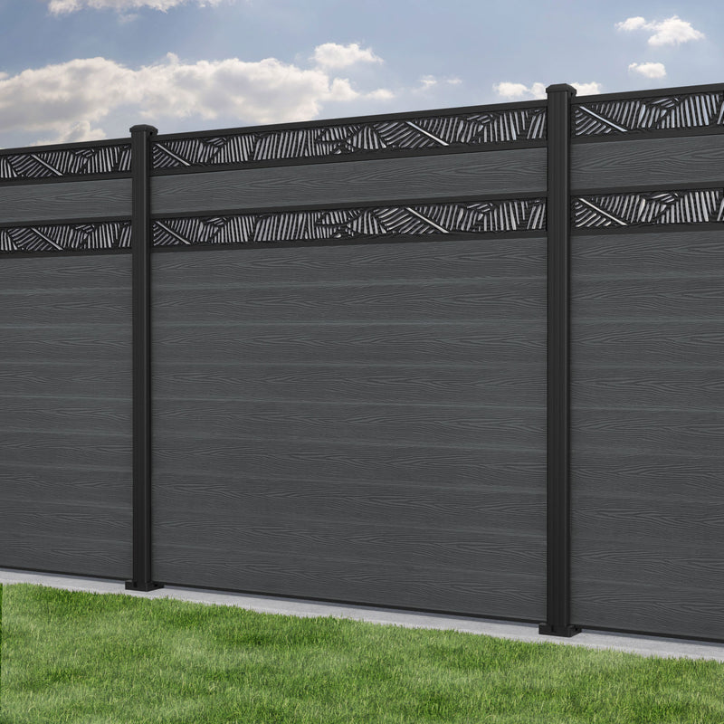 Classic Feather Split Screen Fence Panel - Dark Grey - with our aluminium posts