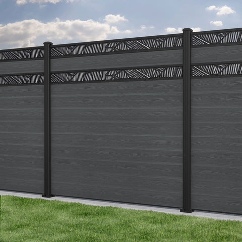Classic Feather Split Screen Fence Panel - Dark Grey - with our aluminium posts