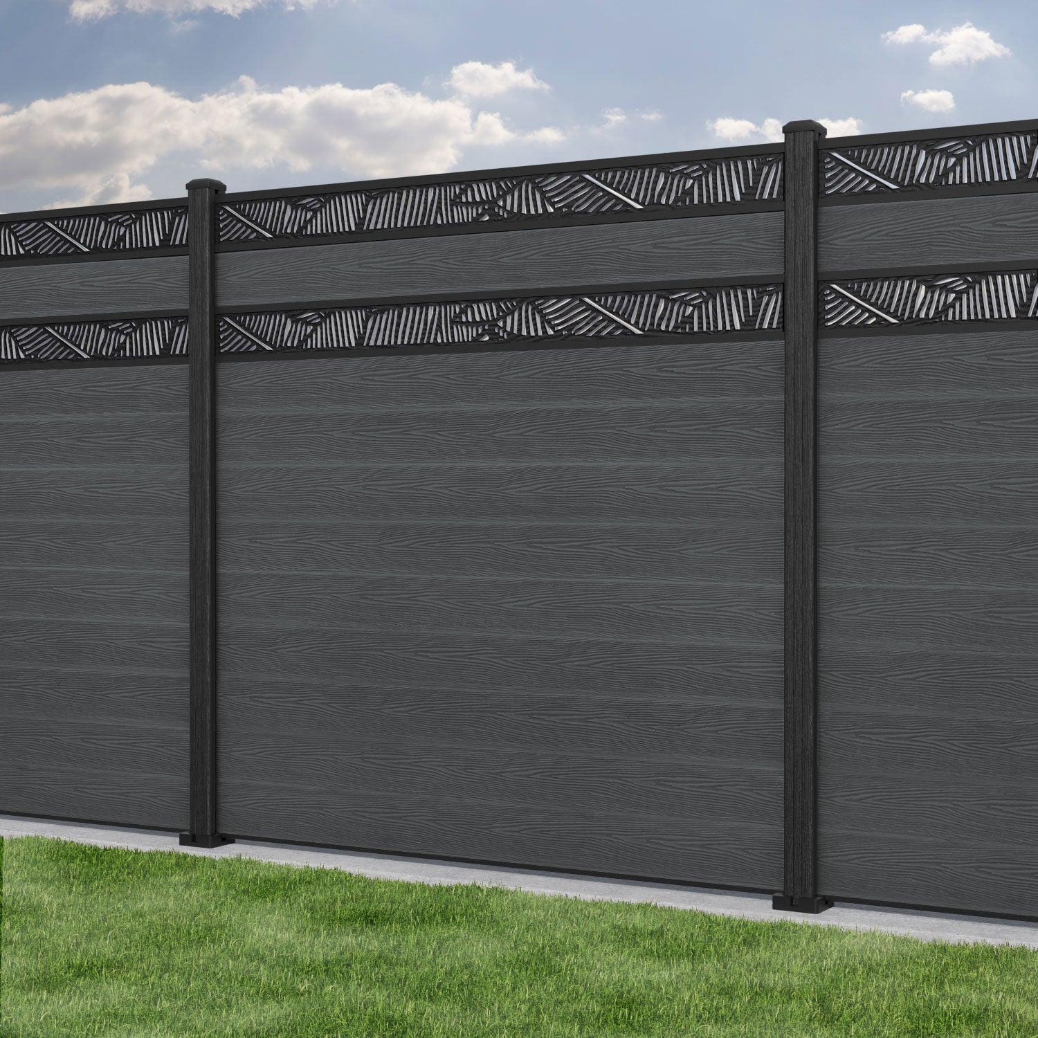 Classic Feather Split Screen Fence Panel - Dark Grey - with our composite posts