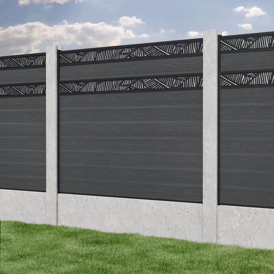 Classic Feather Split Screen Fence Panel - Dark Grey - for existing concrete posts