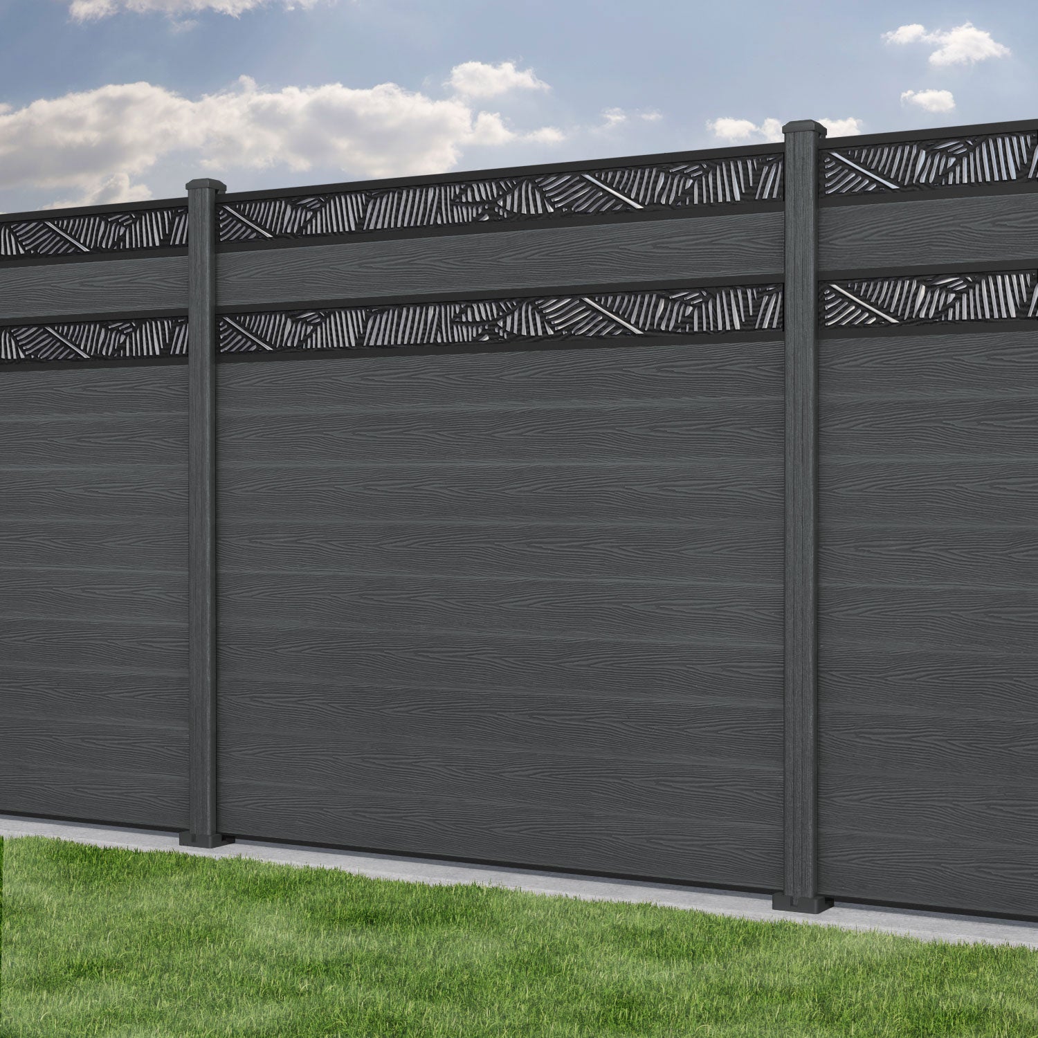 Classic Feather Split Screen Fence Panel - Dark Grey - with our composite posts