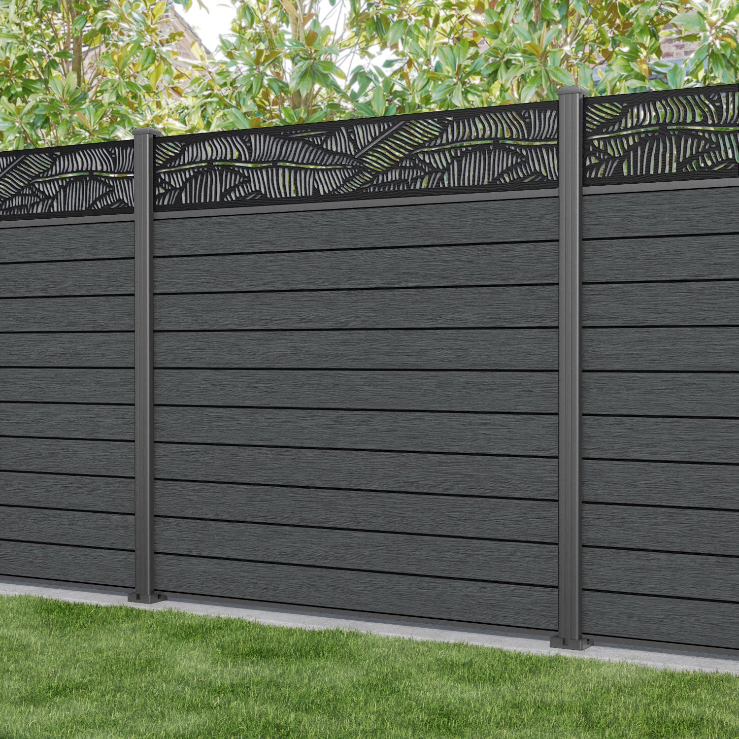 Fusion Feather Fence Panel - Dark Grey - with our aluminium posts