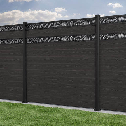 Classic Feather Split Screen Fence Panel - Dark Oak - with our aluminium posts