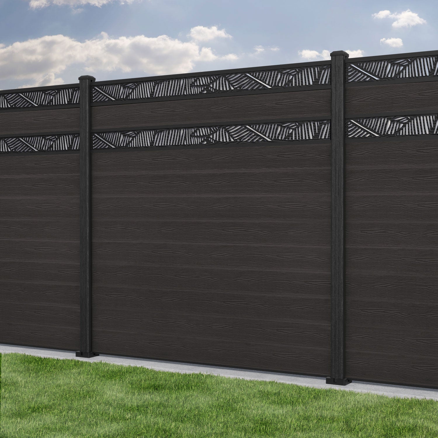 Classic Feather Split Screen Fence Panel - Dark Oak - with our composite posts