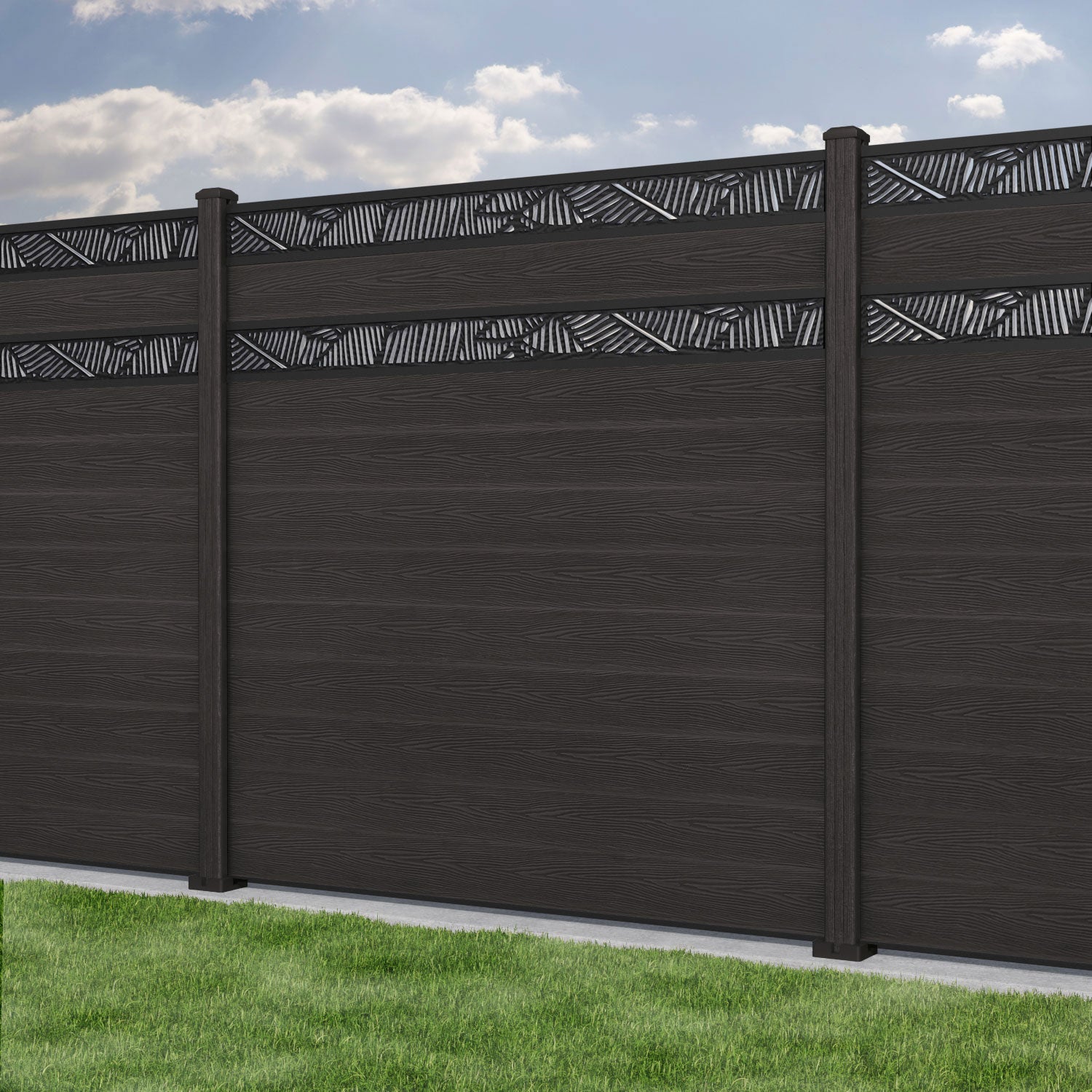 Classic Feather Split Screen Fence Panel - Dark Oak - with our composite posts