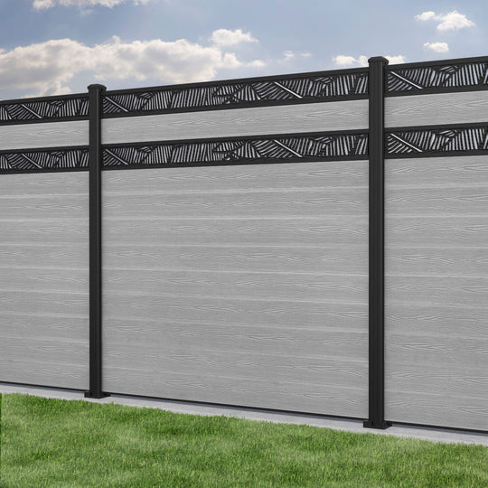 Classic Feather Split Screen Fence Panel - Light Grey - with our aluminium posts